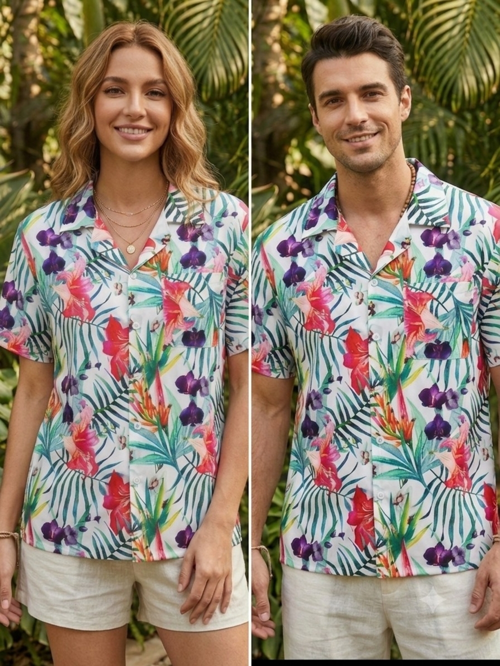 Women's/Men's White Floral Hawiian Short-Sleeve Button-Down Shirt MS 30.  WS 193